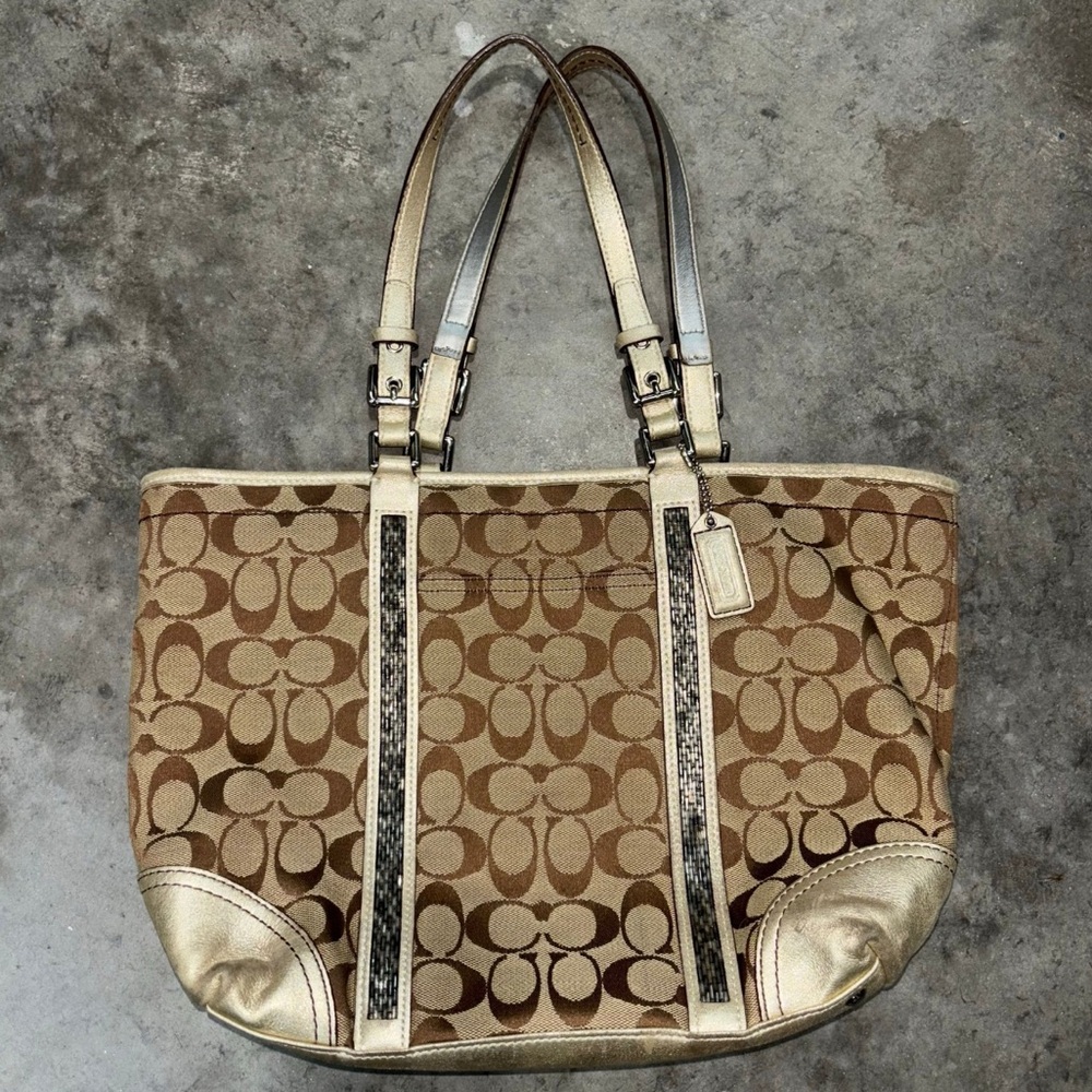 Coach Tan and Cream Signature Tote